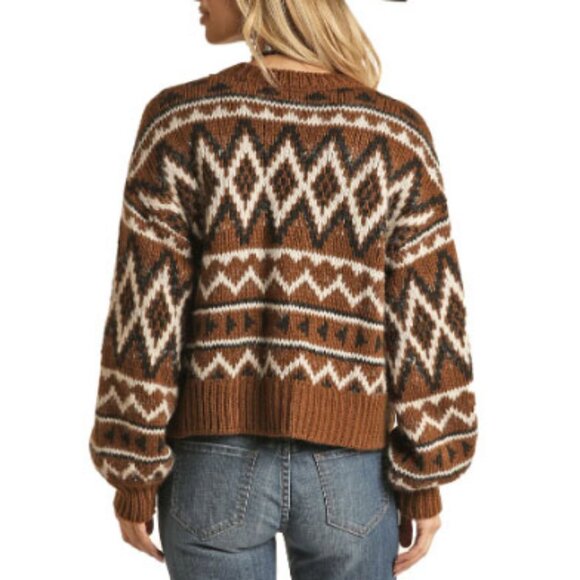 Rock & Roll Denim Aztec Print Cardigan Sweater - L - Picture 2 of 10